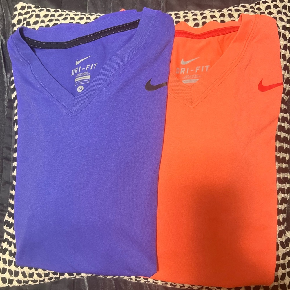 Nike Dri-FIT Men’s (Medium) Purple and Coral Shirts